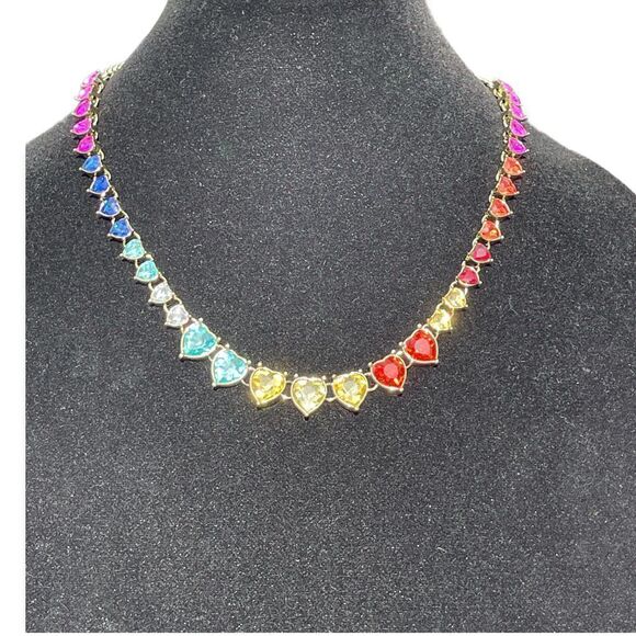 Fashion Jewelry Heart Cut Glass Blue Green Red Yellow Purple Gold Tone - Picture 1 of 5